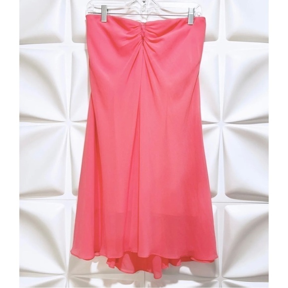 Rubber Ducky Sz M Pink Coral Ruched Strapless Formal Mini Fit and Flare Dress - Picture 3 of 7